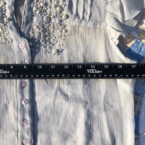 Sheer Ruffle Pearl Sparkly Babydoll Blouse - Picture 5 of 6